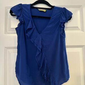 Anthropologie Royal Blue Ruffle Blouse